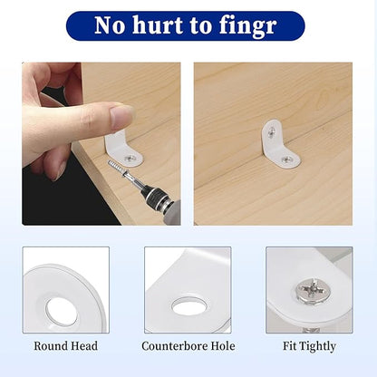20 Pcs Small Right Angle Bracket White Corner Brace L Shape Shelf Bracket 90 Degree Metal Brace Decorative Joint Angle Support with Screws for Shelves Furniture Cabinet