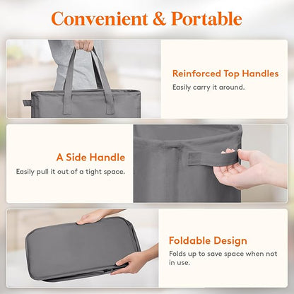 Lifewit 2 Pack Slim Laundry Hamper, Collapsible Narrow Laundry Basket, Small Tall Dirty Clothes Hampers with Handles for Bathroom Bedroom College Dorm, Grey, 65L