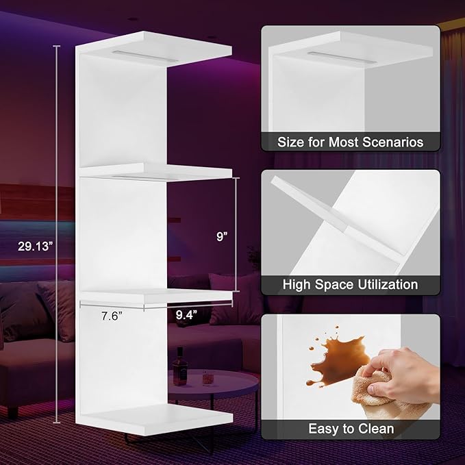 4 Tier RGB Wall Shelf-Gaming Shelf with Remote Control, Lack Shelves with Light for Bedroom | Easy to Install Cosmetic & Display Modern Shelf, White