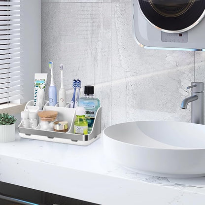 Toothbrush Holders for Bathrooms Countertop Organizer - Kids Electric Toothbrush and Toothpaste Holder Detachable 7 Slots Tooth Brush Organization Bathroom Accessories Storage Vanity, Silver