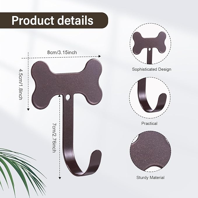 Hotop 8 Pieces Dog Bone Shaped Wall Hook Stainless Steel Leash Mounted Hanger Hooks with Nail for Coat, Key, Entryway, Hallway, Kitchen, Office Decoration(Bronze)