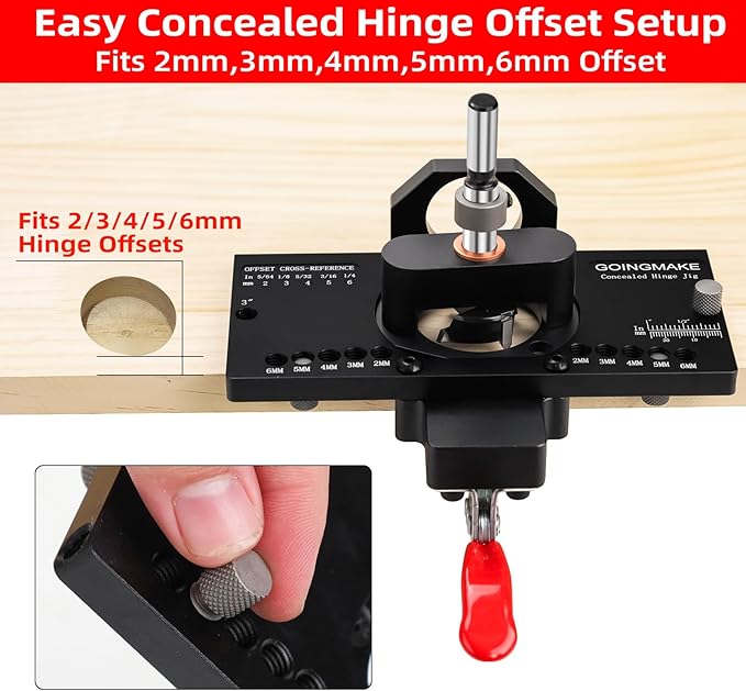 Metal Concealed Hinge Jig with Quick Clamp and Dust Vacuum Adapter - 35mm Cabinet Hinge Drilling Jig for Woodworking Door Cabinet Hinges Mounting Tool