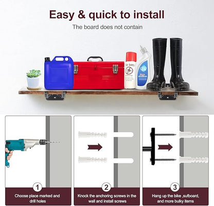 Sinoer Heavy Duty Garage Double Hooks, Ladder Hooks for Garage Wall Mount, 80KG Load Capacity, 32CM Extended Length, Multi-Functional Storage Hooks for Ladders, Bikes, Tools, Garden Equipment-(6 Pack)