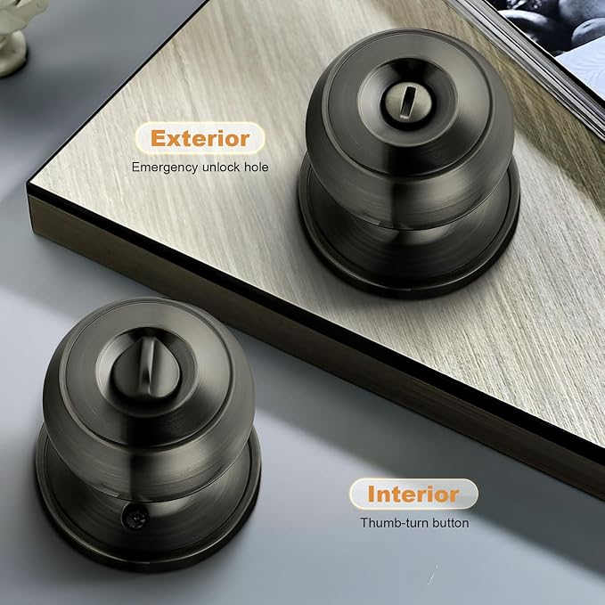 Probrico Satin Gunmetal Door Knobs for Bedroom Bathroom, Interior Door Knob with Round Ball, Grey Privacy Door Knob, 1 Pack