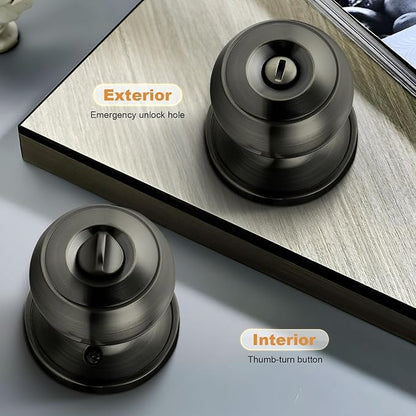 Probrico Satin Gunmetal Door Knobs for Bedroom Bathroom, Interior Door Knob with Round Ball, Grey Privacy Door Knob, 1 Pack