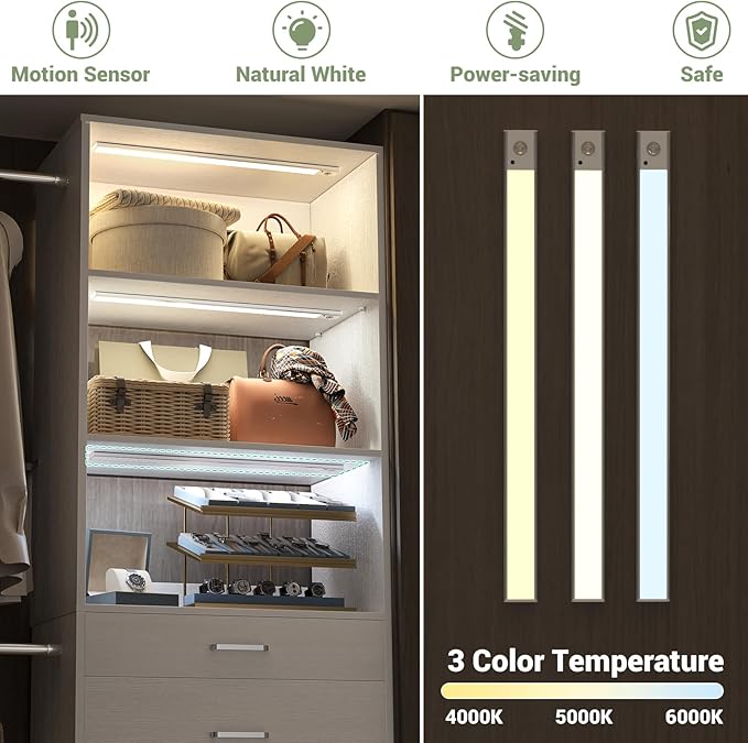 Closet System, 4-8 FT Closet Organizer with Smart Sensor Lights, 2 Wooden Drawers and 5 Hanging Rods, Can Fit 60 to 96 inch Walk-in Closet System, White