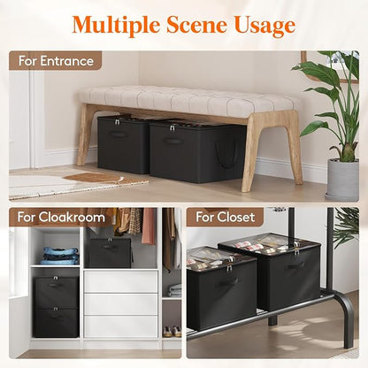 Lifewit Shoe Storage Organizer for Closet, Fabric Large Shoe Box Storage Containers with Clear Cover, Foldable Bins for Boots Heels Sneakers Fits 36-48 Pairs (Each 12-16 Pairs) 3 Pack Black