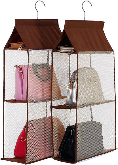Detachable 4 Big Compartment Pouch Hanging Handbag Organizer Clear Purse Bag Storage Holder Wardrobe Closet Space Saving Organizers System for Living Room Bedroom Use(Pack of 2 Grey)