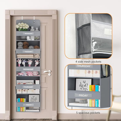 VERONLY Over The Door Organizer Storage, 5 Shelf Hanging Organizer with 4 Large Capacity Pockets, Anti Tilt 44 lb Load Behind Door Organizer for Bedroom, Bathroom, Pantry, Nursery