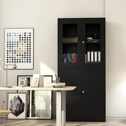 Letaya Storage Cabinet with Doors and Shelves,71" Steel Locker Acrylic Glass Door with Lock, for School Home Office
