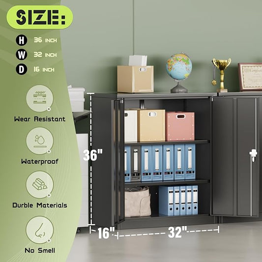 Oakcloud Metal Storage Cabinet Tool Organizer, 36" Lockable Garage Storage Tool Cabinets with 2 Doors and 2 Adjustable Shelves, Locking File Cabinet for Office, Home, School (36“-Black)