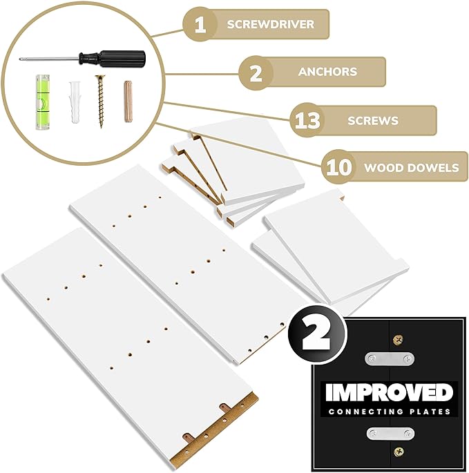 Sorbus 5 Tier Wall Shelf Unit with Hooks, Vertical Column Utility Shelving for Home Decor and Storage Organizer, Wall-Mounted Floating Shelves for Bathroom Storage, Bedroom, Living Room