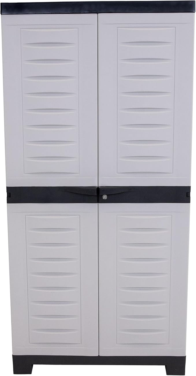 Sunnydaze 48" H Resin Garage Storage Cabinet - Garage Cabinet with Lockable Doors and Adjustable Shelves - Freestanding Utility Storage for Laundry Room, Office, Basement - Gray/Charcoal Trim