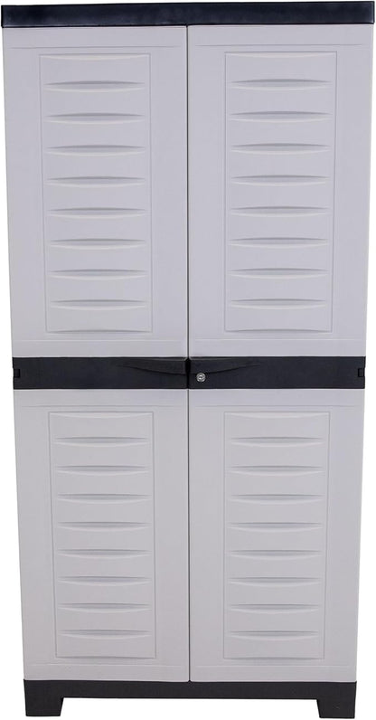 Sunnydaze 48" H Resin Garage Storage Cabinet - Garage Cabinet with Lockable Doors and Adjustable Shelves - Freestanding Utility Storage for Laundry Room, Office, Basement - Gray/Charcoal Trim