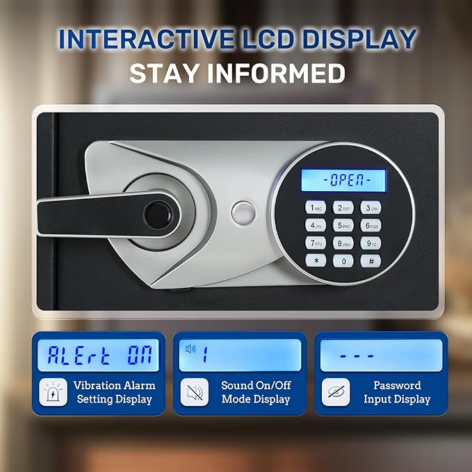 BlackSmith 1.8 Cubic Feet Biometric Safe Box Quick Access Fingerprint Handgun Safe Home Security Safe for Money Firearm Valuables with Removable Shelf Dual Alarm System Fireproof Bag