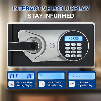 BlackSmith 1.8 Cubic Feet Biometric Safe Box Quick Access Fingerprint Handgun Safe Home Security Safe for Money Firearm Valuables with Removable Shelf Dual Alarm System Fireproof Bag