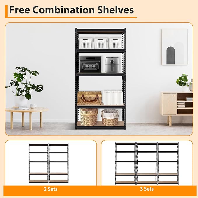 GarveeHome Heavy Duty Storage Shelves - 5 Tier 36 * 18 * 72 in, Adjustable Garage Storage Shelving, Metal Storage Utility Rack Shelf Unit
