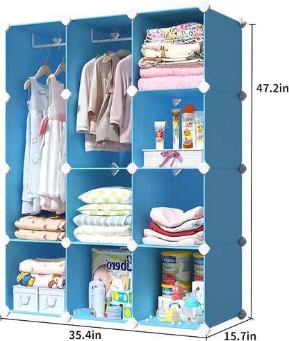 VIPZONE Baby Dresser, Kids Closet Organizers, Portable Kids Wardrobe for Closet, Bedroom, Nursery, Cubby, Cabinet, Clothes, Dress, Baby Storage Shelf, Armoire Clothes Hanging (Blue)