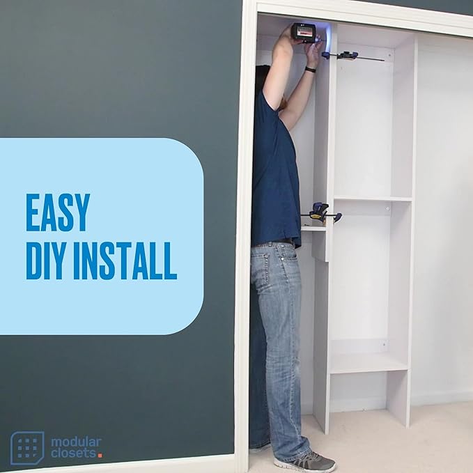 MC Modular Closets Vista Collection Tall Hanging Closet Organizer with Rod and Shelf (White, 25.5" Wide)