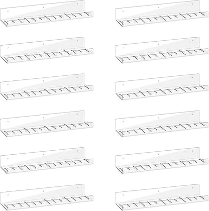 12 Pack Floating Shelves - Clear Acrylic/PET Wall Mounted Non-Drilling Storage Rack with Adhesive, Invisible Bathroom and Bedroom Shelves for Kitchen, Living Room, Clear Decoration