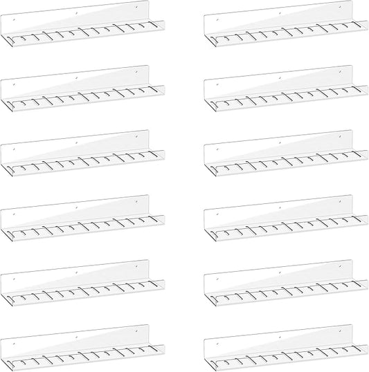 12 Pack Floating Shelves - Clear Acrylic/PET Wall Mounted Non-Drilling Storage Rack with Adhesive, Invisible Bathroom and Bedroom Shelves for Kitchen, Living Room, Clear Decoration