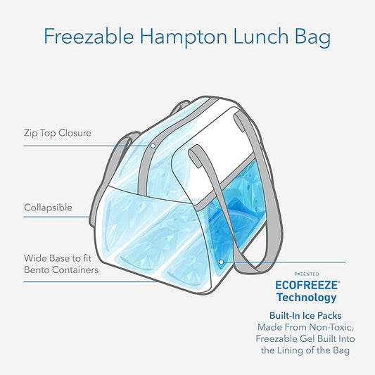 PackIt® Freezable Hampton Lunch Bag, Sports Grid Sage, Built with EcoFreeze® Technology, Collapsible, Reusable, Zip Closure with Front Pocket and Shoulder Straps, Designed for Fresh Office Lunches