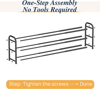 ENJOYBASICS Expandable Shoe Rack, 46.5'' Wide - 20 Pairs Adjustable Shoe Organizer Shelf for Closet, 3-Tier Black Metal Free Standing Shoe Rack Storage for Small Space, Entryway