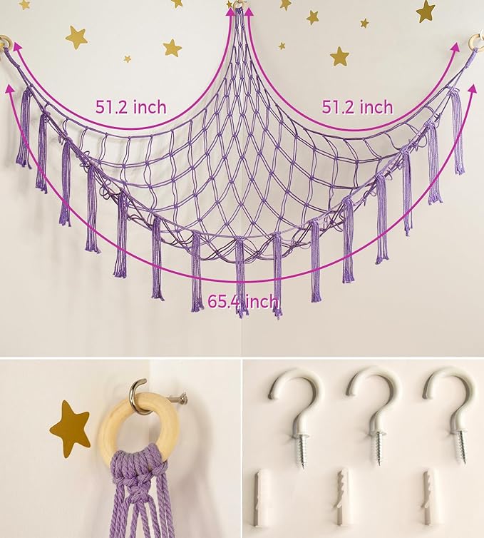 Stuffed Animal Storage Hammock Net - Toy Hammock Net for Stuffed Animals Corner - Hanging Stuff Animal Organizer Holder Large Size Baby Nursery Room Decor
