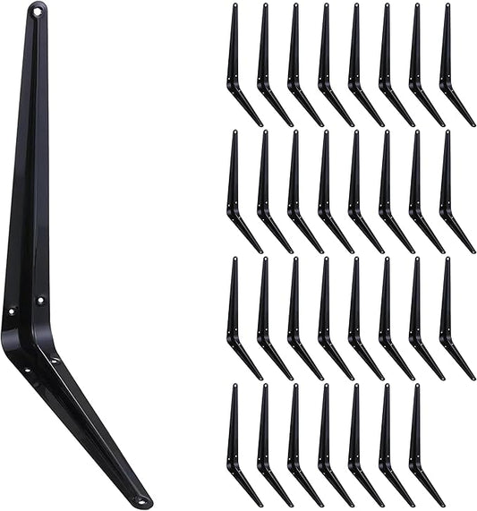 ELSKER&HOME 32 Pack Shelf Brackets 12 Inch, Floating Shelf Bracket for Wood, Black Metal L Bracket for Shelves Support, Wall Mount Corner Brace