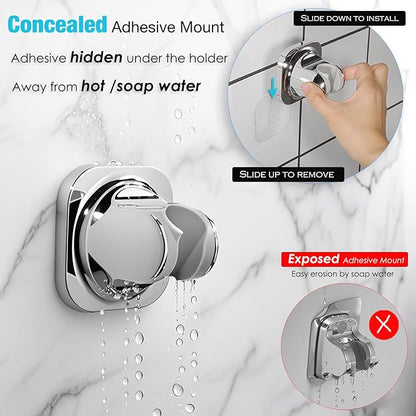 Adhesive Shower Head Holder with Hose - 60 Inches Extendable Stainless Steel Flexible Shower Hose