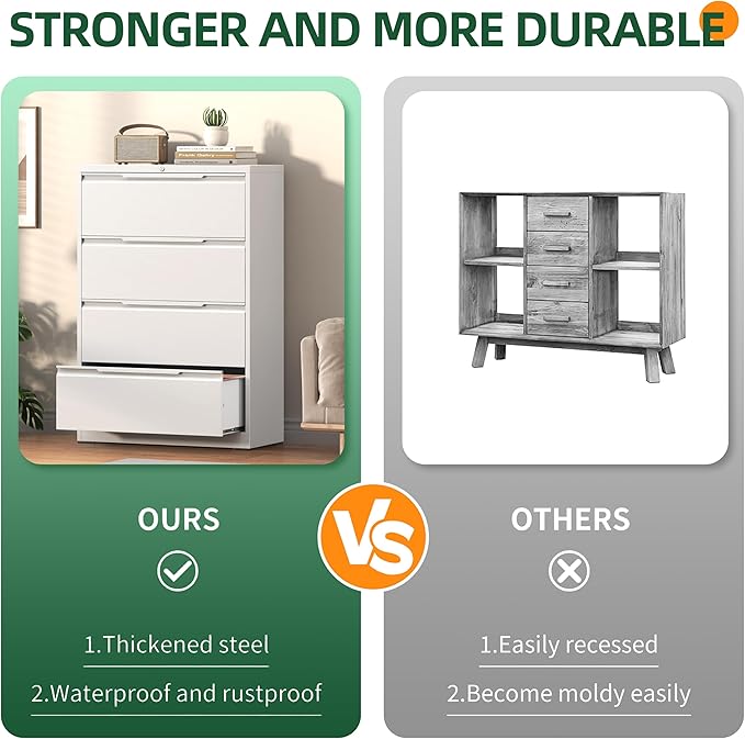 Lateral File Cabinet with Lock, 4 Drawer Lateral File Cabinets, Metal Filing Cabinets for Home Office, White Deep Drawer for Hanging Files Letter/Legal/A4/F4 Size, Printer Stand, Assembly Required