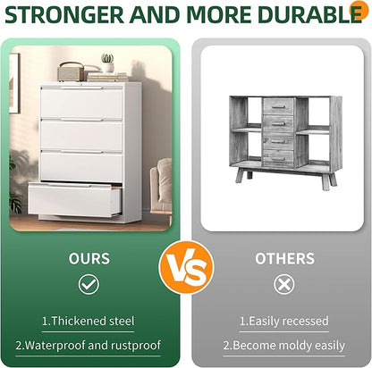 Lateral File Cabinet with Lock, 4 Drawer Lateral File Cabinets, Metal Filing Cabinets for Home Office, White Deep Drawer for Hanging Files Letter/Legal/A4/F4 Size, Printer Stand, Assembly Required