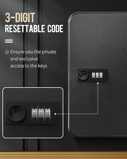 Uniclife 48 Position Key Cabinet with Combination Lock Resettable Black Digital Security Storage Box Steel Key Organizer with Colorful Key Tag Labels Stickers and Hooks