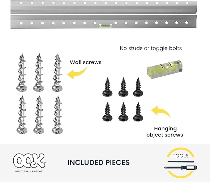 OOK 533212 French Cleat Mirror and Picture Hangers with Hardware, 200lb, Aluminum (13 Piece)