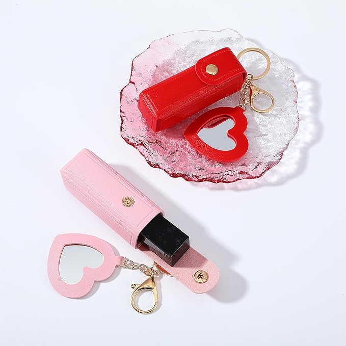 6 Pcs Lipstick Holder Keychain Leather Portable Lip Key Chain Lip Balm Organizer Holder Lipstick Travel Makeup Storage Case with Mirror for Women Perfume Fingernail Polish Christmas