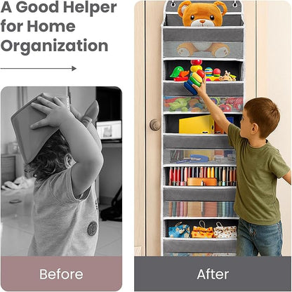 Ease of Assembly Over The Door Organizer, 5 Shelves & 8 Side Pockets,Hanging Behind Door Storage, Heavy-Duty Reinforced Mesh Rack Holds 44lb for Bathroom,Pantry, Nursery,Closet, Shoes, Towels