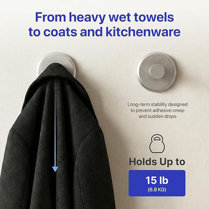 HOME SO Suction Cup Hooks for Shower & Bathroom Towel Holder 2-Pack – Suction Cups Hooks for Hanging Towels, Robes, & Coats - Tiles, Glass Door or Mirror – Shower Hooks & Towel Hooks Organizer -Nickel