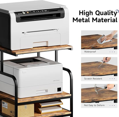 Warmiehomy 23.6x23.6 inches Printer Stand with Adjustable Storage Shelf - Large Printer Table with Wheels - 3 Tier Rolling Cart - Use for 3D Laser Printer Mini Fridge Home Office (Brown)