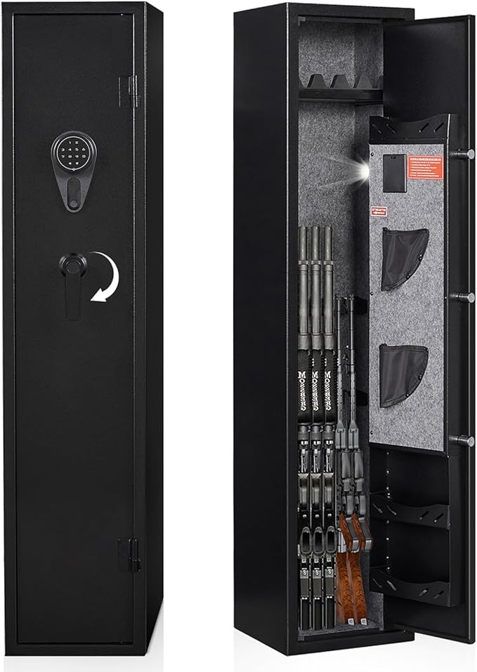 KAER 4-5 Gun Safe with Digital Keypad & Backup Keys, Gun Safe for Rifles and Pistols, Gun Cabinet with Removable Shelves for Shotguns, Long Gun Safes for Home (Assembled)