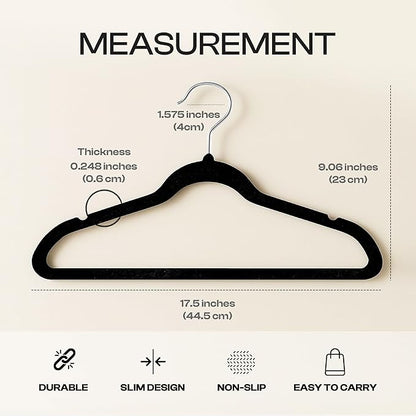 Utopia Home Velvet Hangers 50 Pack – Luxury Non-Slip Slim Pant & Coat Hangers, Strong Space-Saving Clothes Hangers with Pants Bar and 360° Swivel Hook – Black