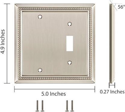 Henne Bery Sunken Pearls Heavy Duty Decorative Wall Plate Switch Plate Outlet Cover (Blank/Toggle, Satin Nickel)