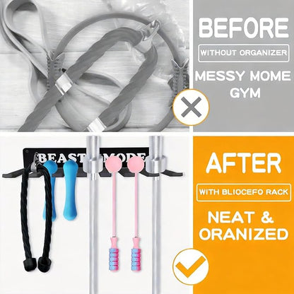 Gym Home Rack 8 Hook Heavy-Duty Wall-mounted Organizer Multi-Purpose Workout Gear Wall Hanger Storage for Resistance Bands Jump Ropes Lifting Belt Fitness Bands Barbells Carabiners Included