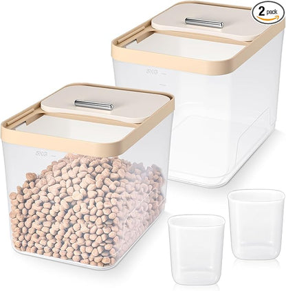 2 Packs Airtight Dog Cat Pet Food Storage Containers Up to 8 Lbs with Lids, Clear Dog Cat Animal Food Dispenser Bin with 2 Measuring Scoops for Home Dogs Cats Bird Pet Foods Storage