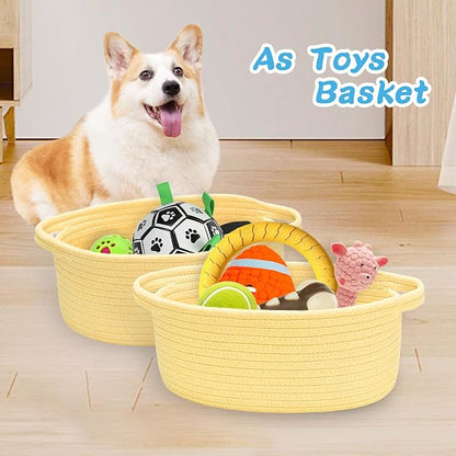 ABenkle Small Basket with Gift Bags and Ribbons, Empty Gift Baskets for Mother's Day, Decorative Boho Rope Woven Nursery Storage Organizer Toy Baskets with Handle for Baby Showers, 12"X 8" X 5"