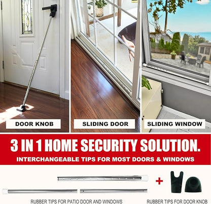 Door Stoppers Security Bar, SECURITYMAN 3 in 1 Adjustable Door Security Bar & Sliding Door Security Bar - Heavy Duty Door Lock Stick Jammer for Apartment, Dorm, Front Door Inside Safety Must Haves