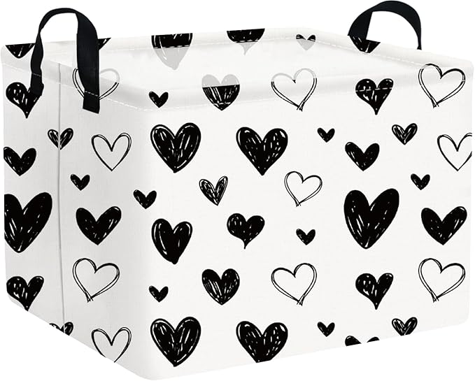 Heart-Shaped Collapsible Waterproof Laundry Basket, Black Hearts