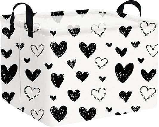 Heart-Shaped Collapsible Waterproof Laundry Basket, Black Hearts