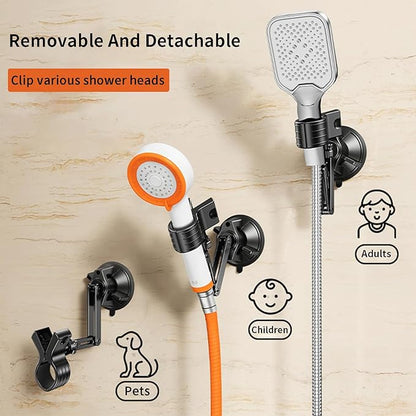 Adjustable Shower Head Holder, Strong Suction Cup Handheld Shower Wand Holder with 360° Rotation & Telescopic Arm,Wall Mount for RV/Bathroom, No Drill Adhesive Free Showerhead Mount Hanger