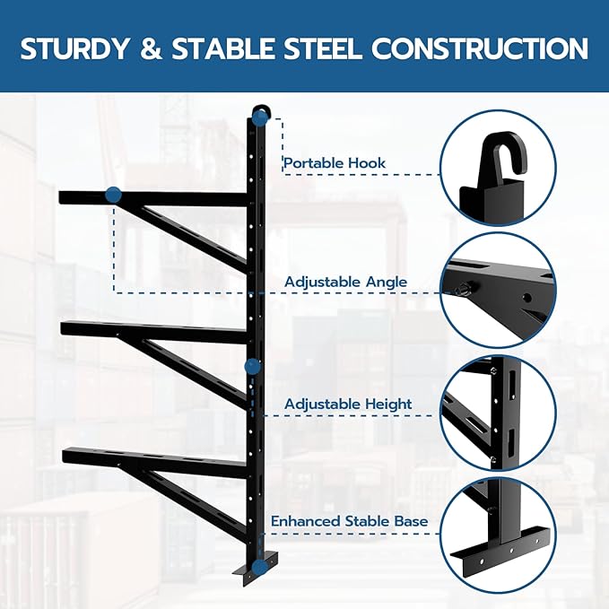 2 Pcs Shipping Container Shelving Bracket, Shipping Container Accessories, Heavy Duty Steel Adjustable Shelf Brackets for Containers Warehouse Garage, 22"(D) x 46.5"(H)