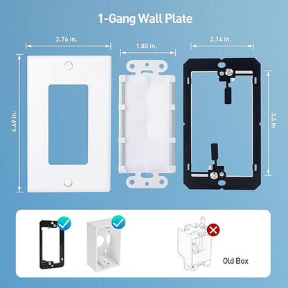 Cable Matters 2-Pack 1-Gang Wall Cable Pass Through, Brush Wall Plate with Bracket, InWall Cable Management Solution for Home and Office, White